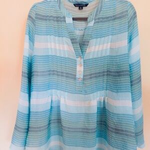 Womens Zac & Rachel Shades of Blue Button down Top Sz XL Shirt Adjustable sleeve